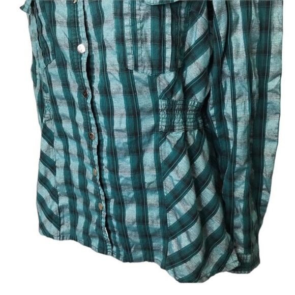 COOGI Metallic Plaid Snap Front Western Shirt Embroidered Spell Out Sz L - Picture 6 of 16